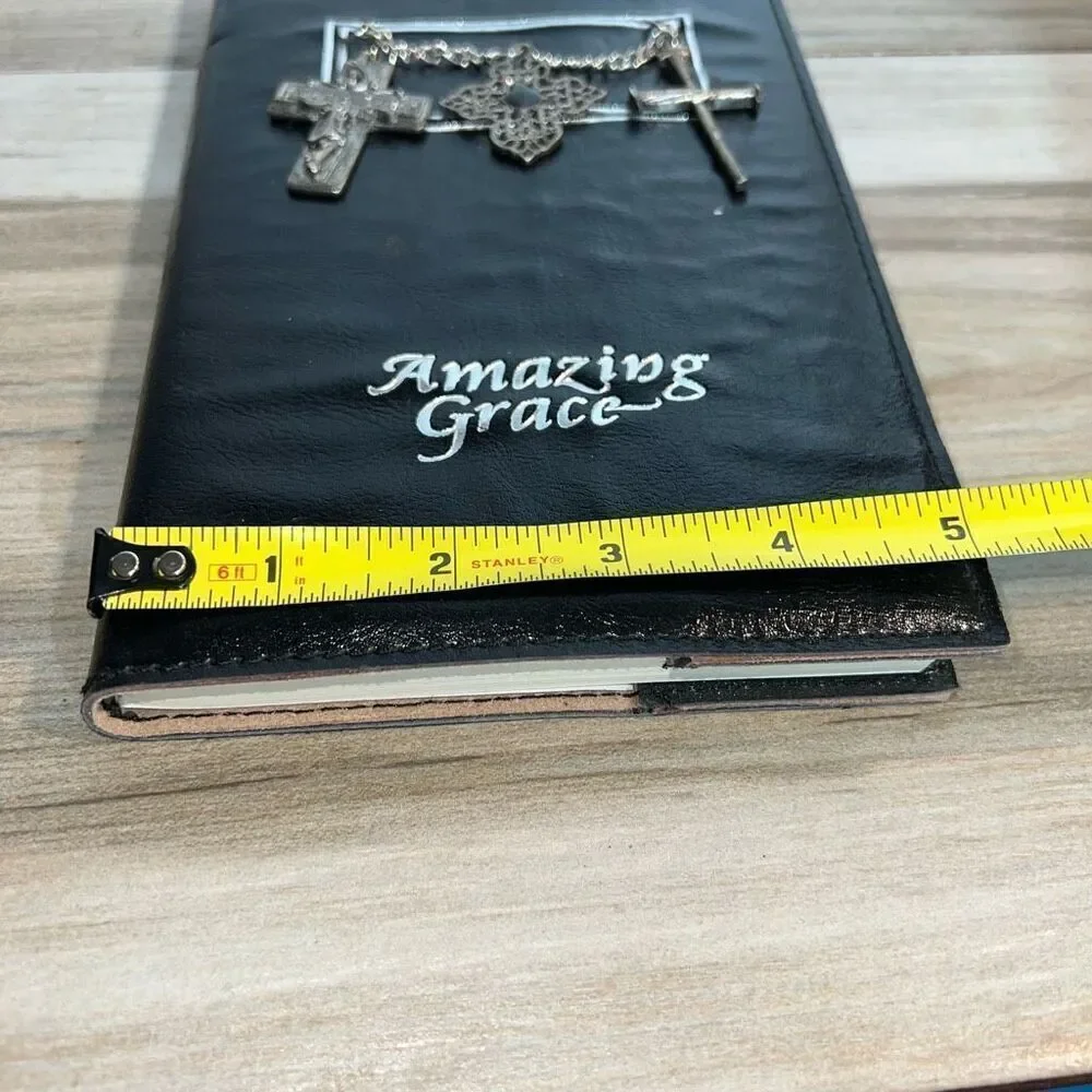 Amazing Grace Rustic Journal Silver DanglingCrosses Black Leather Cover 2005